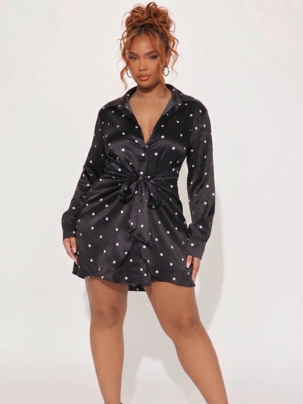 FASHION NOVA  Classic BLACK WHITE Polka Dot SATINY CREPE  Mini Dress Sz 1x NWT